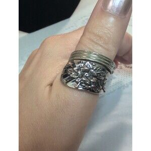 Vintage Wm. Rogers Silverplate Spoon Ring Floral Pattern Size 9.5 Boho